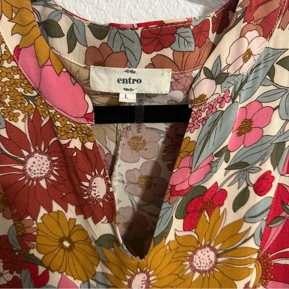 Floral Print Maxi Dress L Long Sleeve V Neck Lined Boho Hippie - Picture 2 of 7